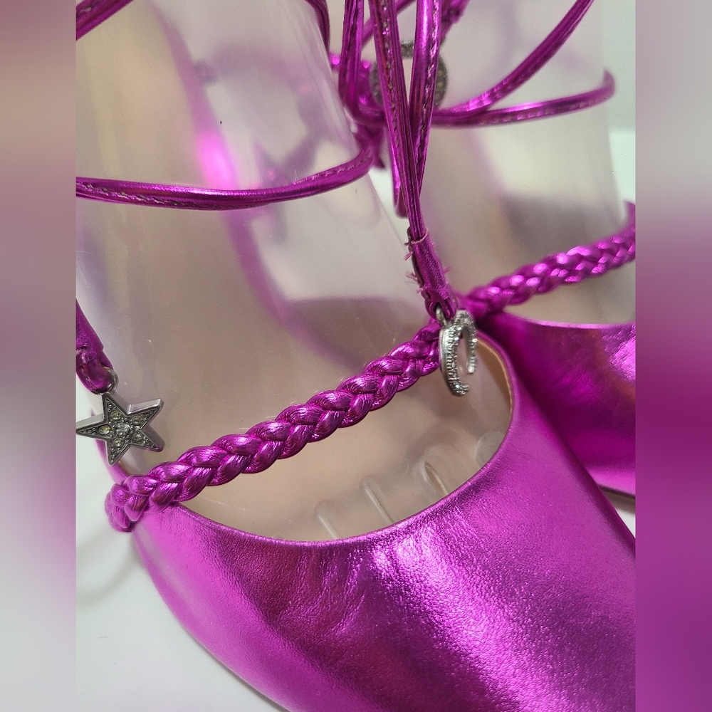 Schutz Lunah Metallic Bright Violet Lace Up Strappy High Stiletto Heels Size 8.5 - Picture 3 of 11